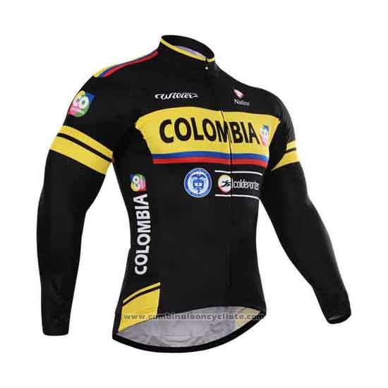 2015 Maillot Cyclisme Colombia Noir et Jaune Manches Longues et Cuissard